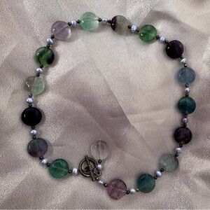 Flourite necklace toggle beaded purple green blue crystal geode rock luxe